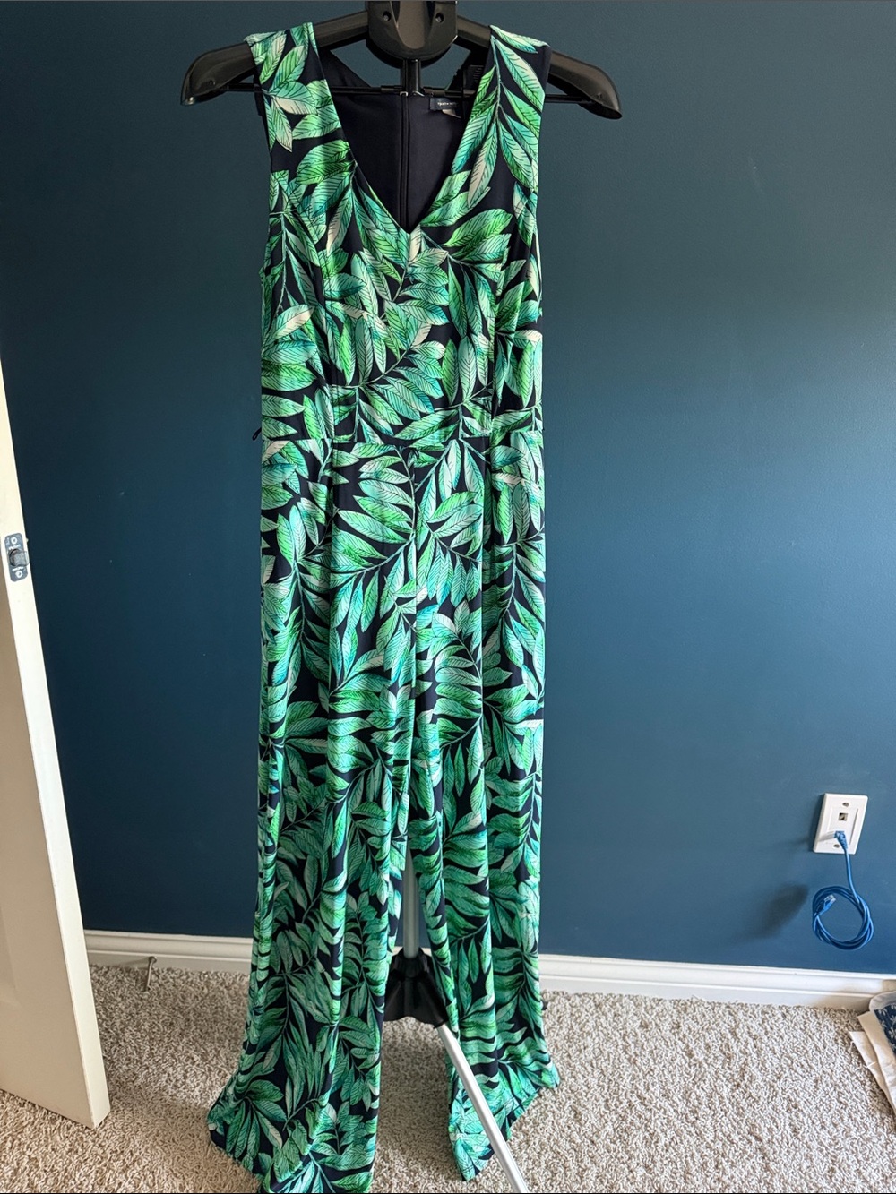 Tommy Hilfiger Green Leaf-Print Sleeveless Jumpsuit missing belt